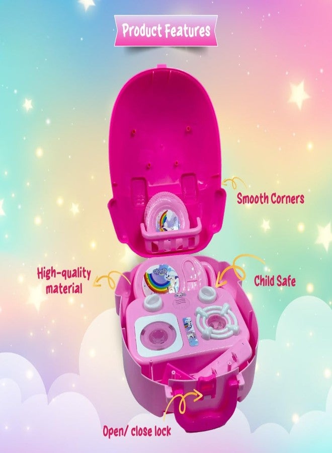 إستلو مجموعة مطبخ إستيلو يونيكورن للأطفال مع 22 قطعة إكسسوار وحقيبة ظهر، لعبة طبخ تمثيلية مناسبة للفتيات من عمر 3 سنوات فما فوق، سهلة الحمل والتنقل | مثالية لأوقات اللعب والسفر، متعددة الألوان - Image 5